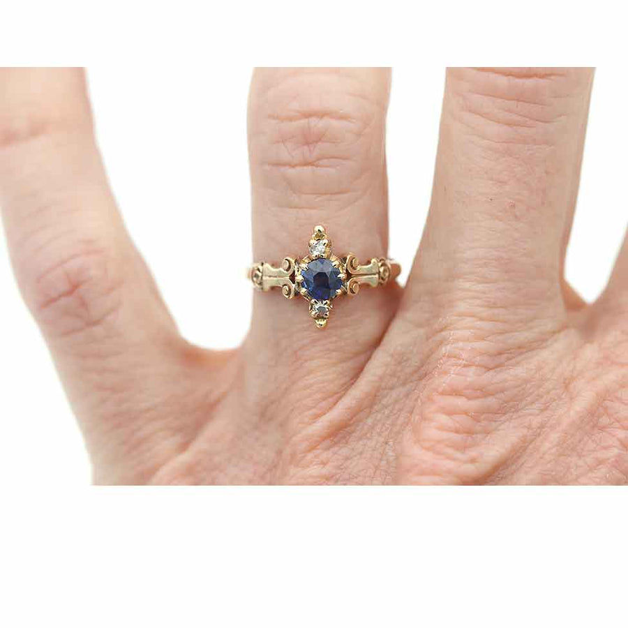 Victorian .34 CTW North South Sapphire Rose Cut Diamond Antique Engagement Ring