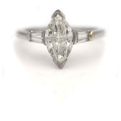 Circa 2000 Vintage Marquise Diamond Three Stone Engagement Ring GIA 1.09 Ct I/I1 Center 