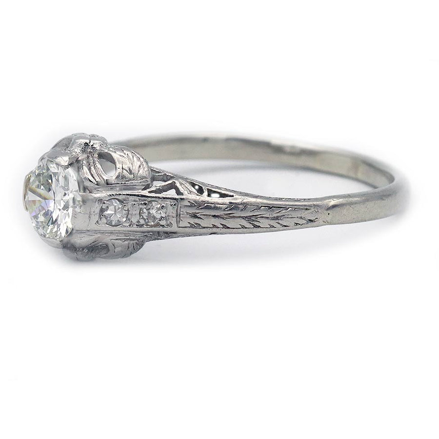 Art Deco Old European Cut Diamond Engagement Ring .57 Carat GIA I VS1 Antique Platinum Vintage Ring