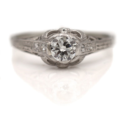 Intricate Art Deco Diamond Engagement Ring .57 Ct GIA I/VS1