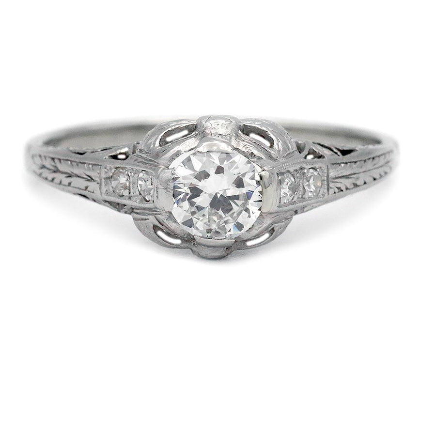 Art Deco Old European Cut Diamond Engagement Ring .57 Carat GIA I VS1 Antique Platinum Vintage Ring