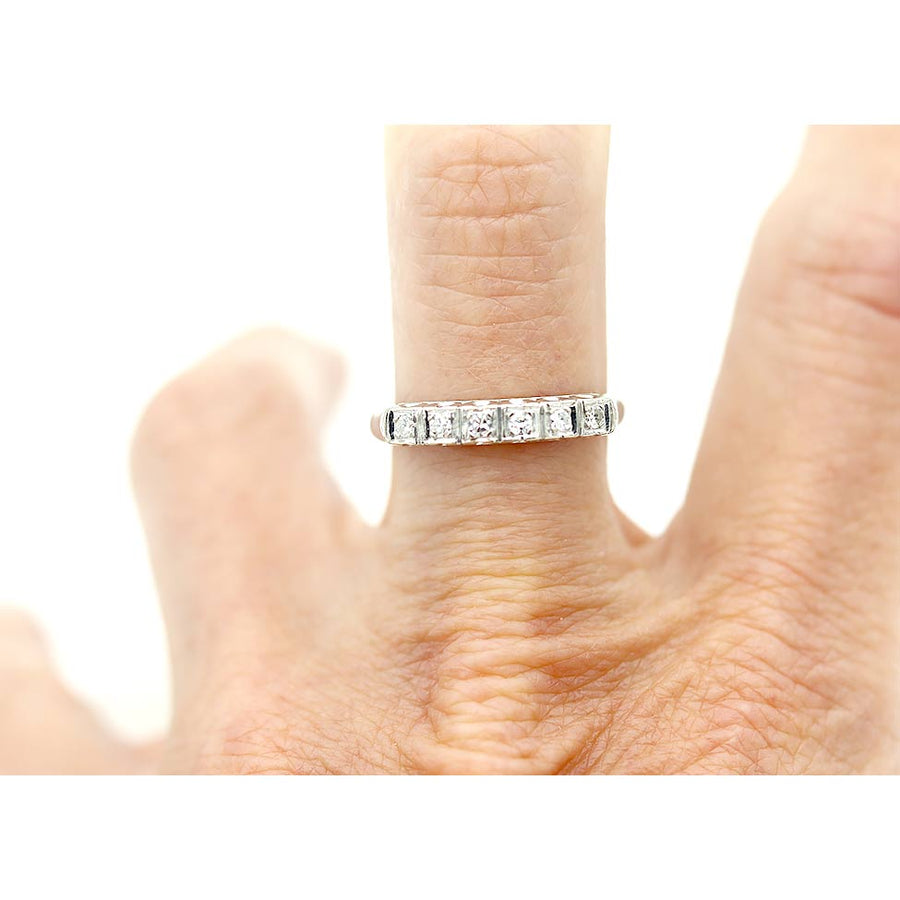 Mid-Century .18 CTW 6 Stone 14 Karat White Gold Estate Wedding Band
