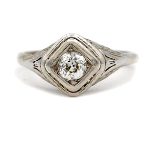 Antique .35 CTW Solitaire Art Deco Diamond Engagement Ring with Open Metal Work - Vintage Diamond Ring