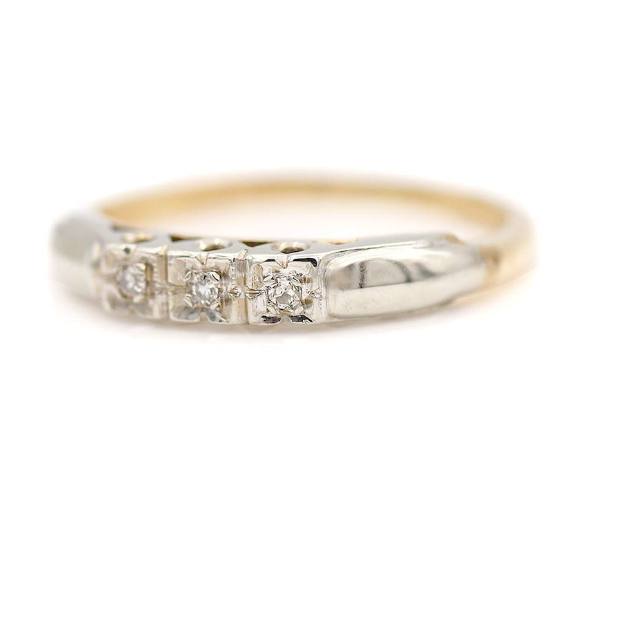 Mid-Century .05 CTW Three Stone Diamond Vintage Wedding Band | 14K Two Tone Gold | Circa 1950s