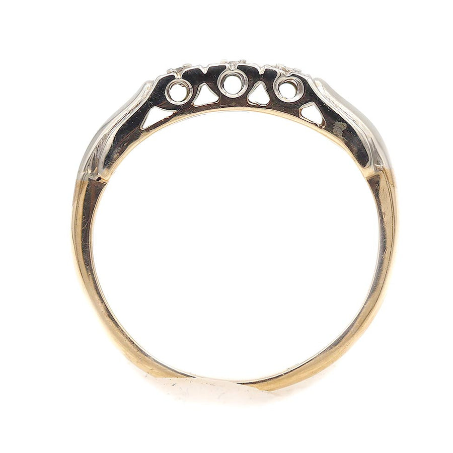 Mid-Century .05 CTW Three Stone Diamond Vintage Wedding Band | 14K Two Tone Gold | Circa 1950s