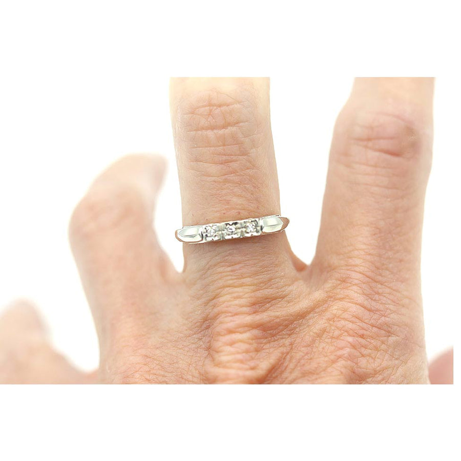 Mid-Century .05 CTW Three Stone Diamond Vintage Wedding Band | 14K Two Tone Gold | Circa 1950s