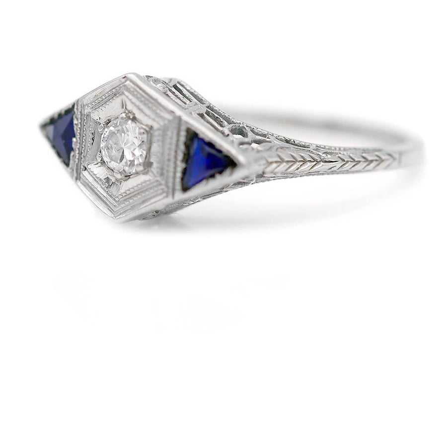 The Jenkins Ring | Original 1930s Art Deco .15 Ct Diamond & Sapphire