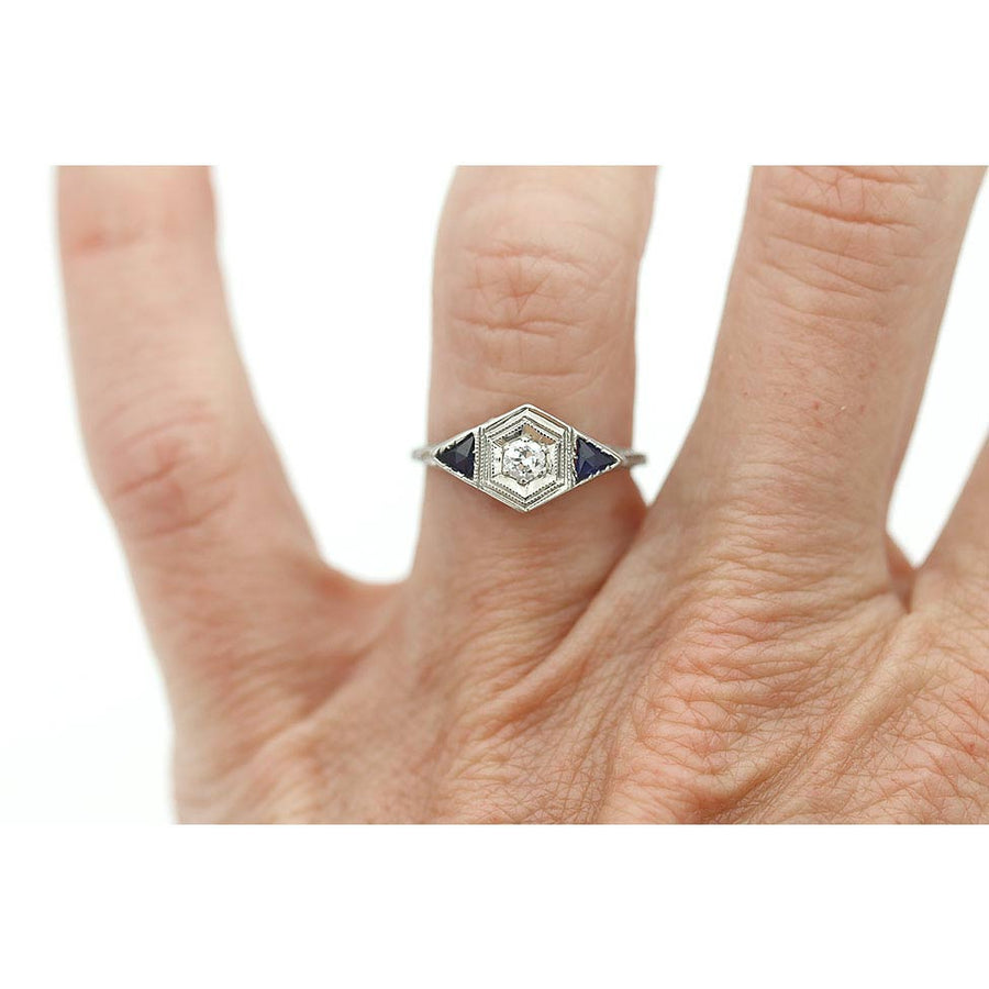 The Jenkins Ring | Original 1930s Art Deco .15 Ct Diamond & Sapphire