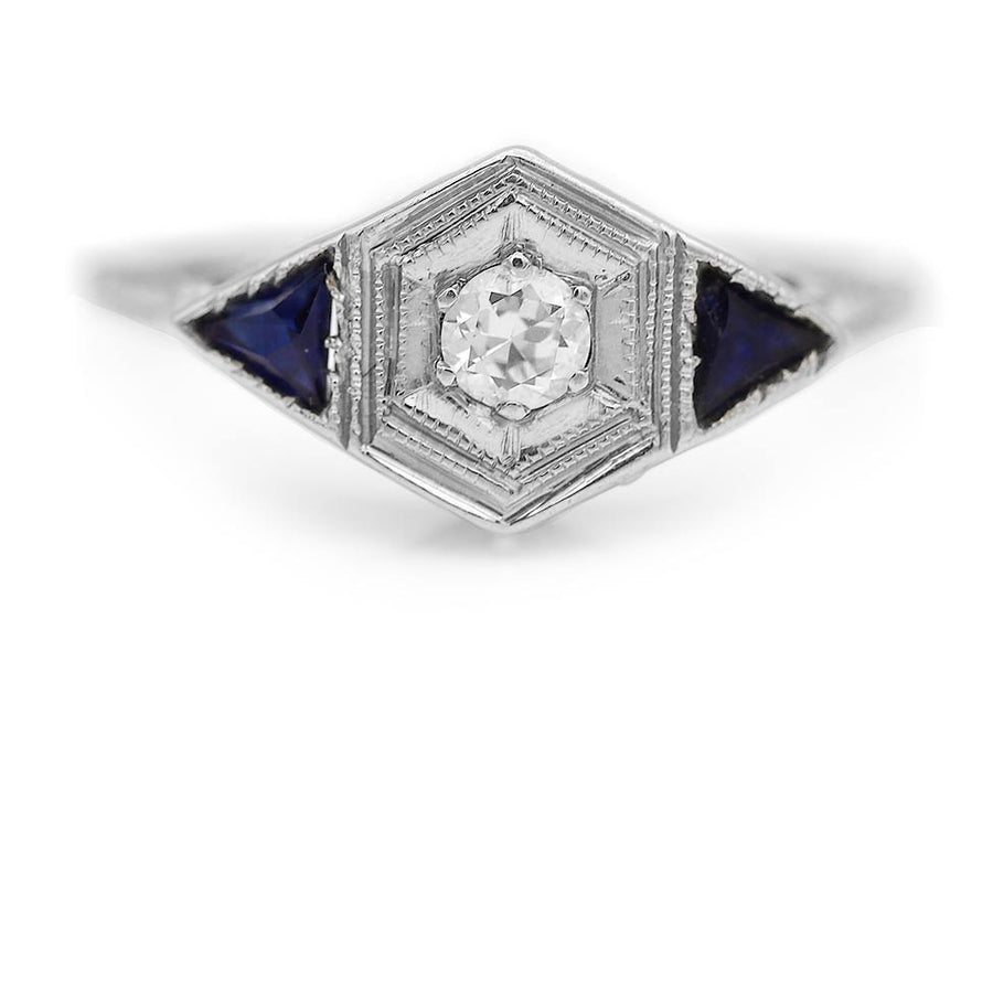 The Jenkins Ring | Original 1930s Art Deco .15 Ct Diamond & Sapphire