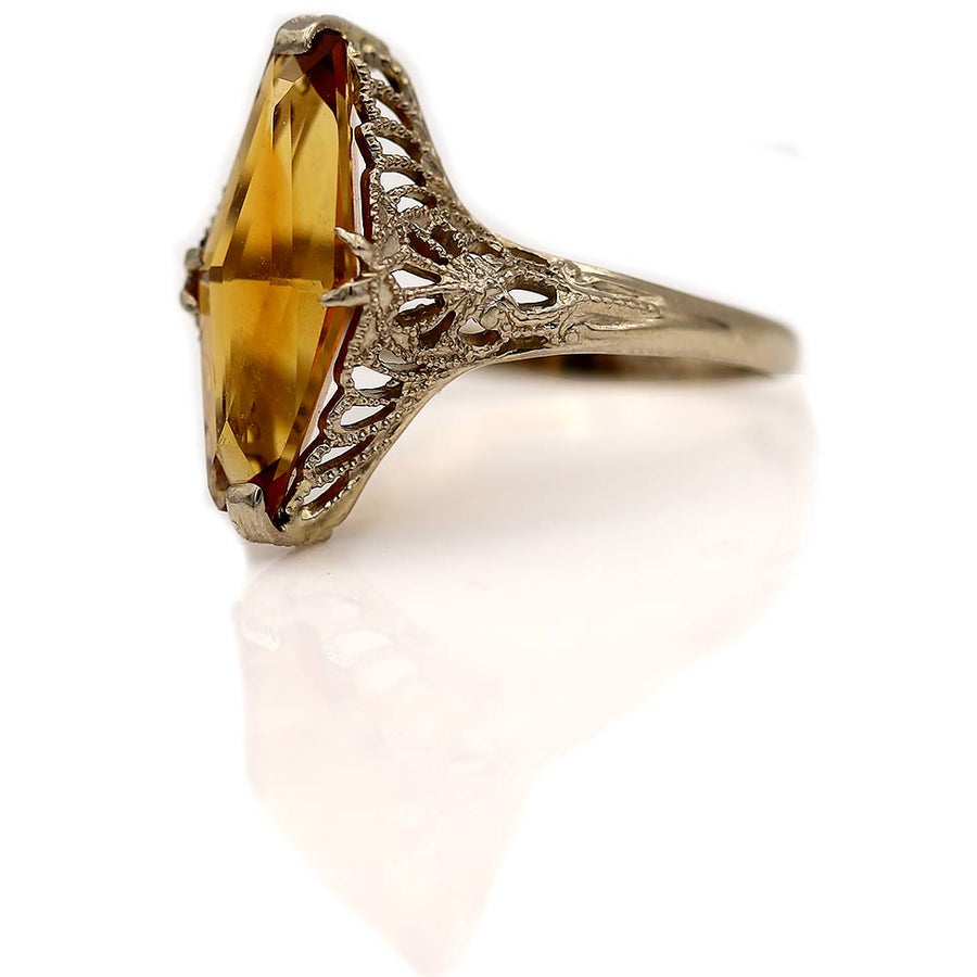 1.50 Carat Art Deco Kite Shape Citrine Engagement Ring – Vintage Gemstone Jewelry