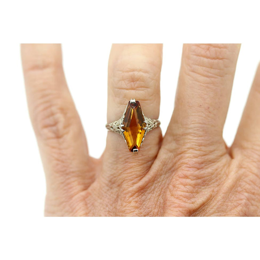 1.50 Carat Art Deco Kite Shape Citrine Engagement Ring – Vintage Gemstone Jewelry