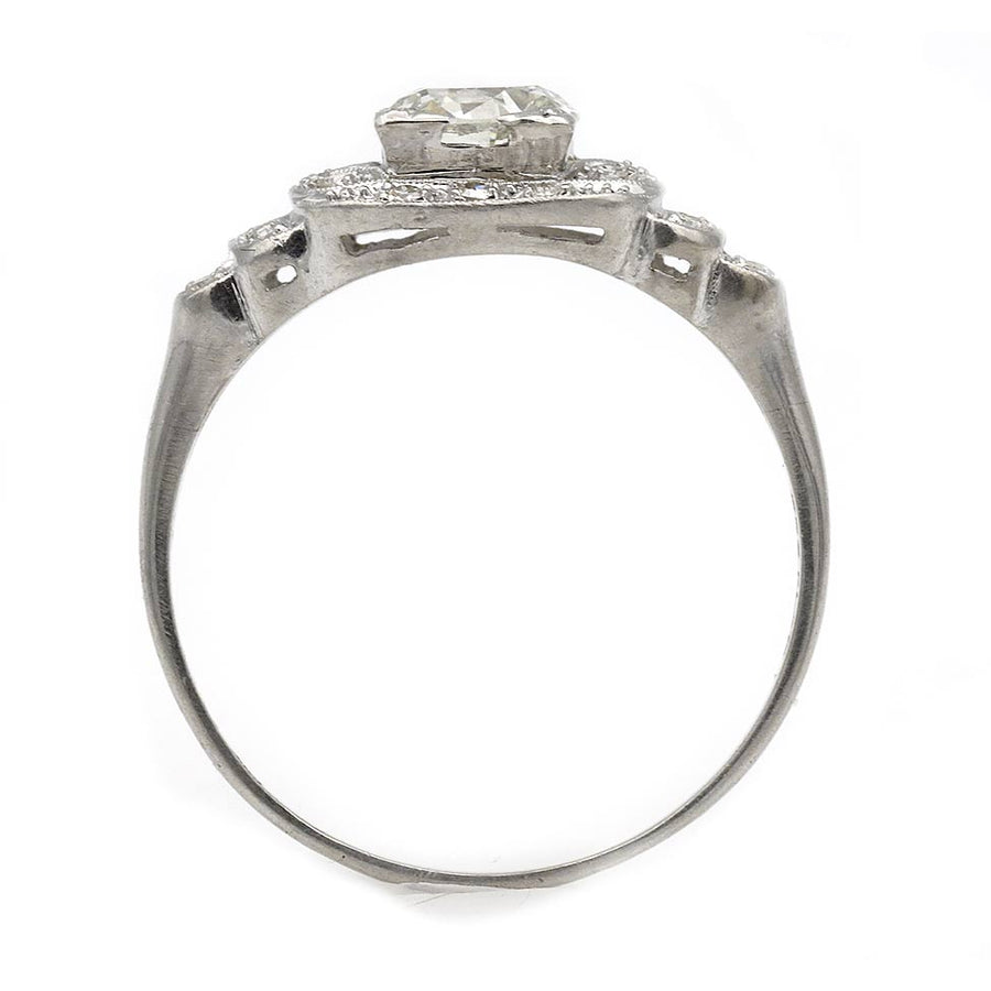 Art Deco 1.38 CTW European Cut Diamond Engagement Ring in Unique Navette Frame Platinum Setting