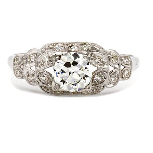 Art Deco 1.38 CTW European Cut Diamond Engagement Ring in Unique Navette Frame Platinum Setting