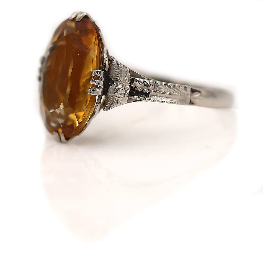 3.00 Carat Art Deco Oval Cut Citrine Engagement Ring – Vintage Gemstone Jewelry