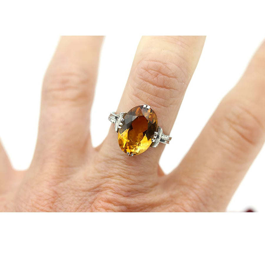 3.00 Carat Art Deco Oval Cut Citrine Engagement Ring – Vintage Gemstone Jewelry