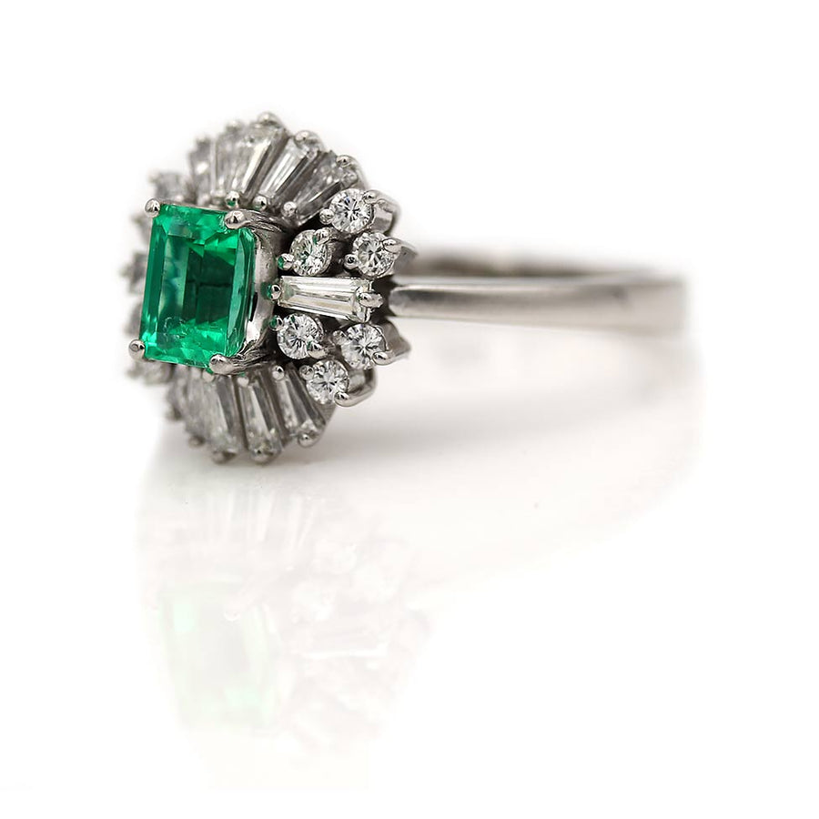 Beautiful 1.80 CTW Colombian Emerald Diamond Ballerina Cocktail Vintage Ring Platinum GIA