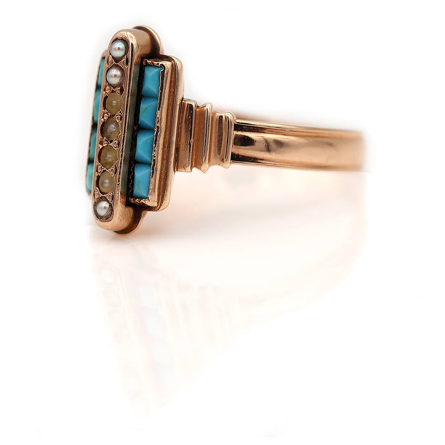 Victorian Turquoise & Pearl Ring Circa 1900s