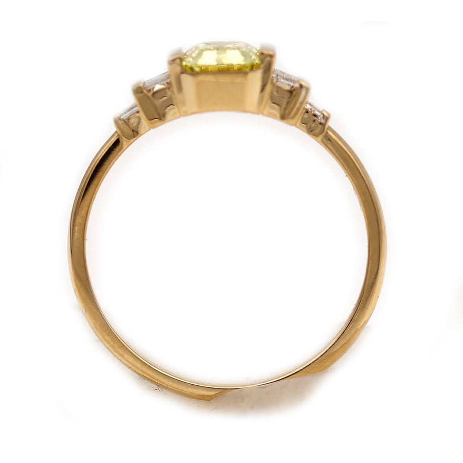 Vintage Style Fancy Intense Yellow Diamond Engagement Ring | GIA .76 Ct Emerald Cut