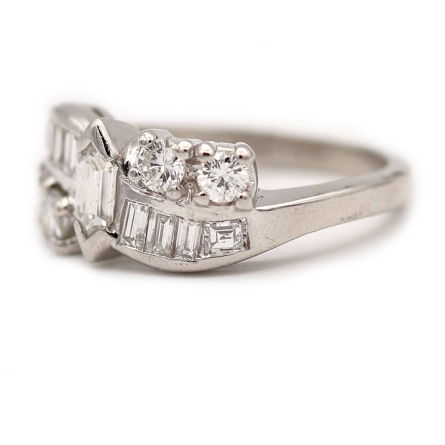 Vintage Kite Diamond Cocktail Ring in Platinum | 1970s