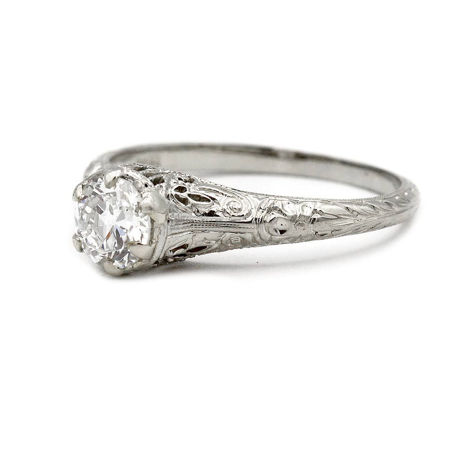 Art Deco .70 Ct Old European Cut Diamond 14 Karat Solitaire Vintage Engagement Ring GIA G VS2