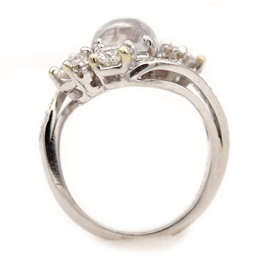 Mid-Century 2.35 CTW Moonstone Round Cut Diamond Vintage Cocktail Ring Signed Ruser