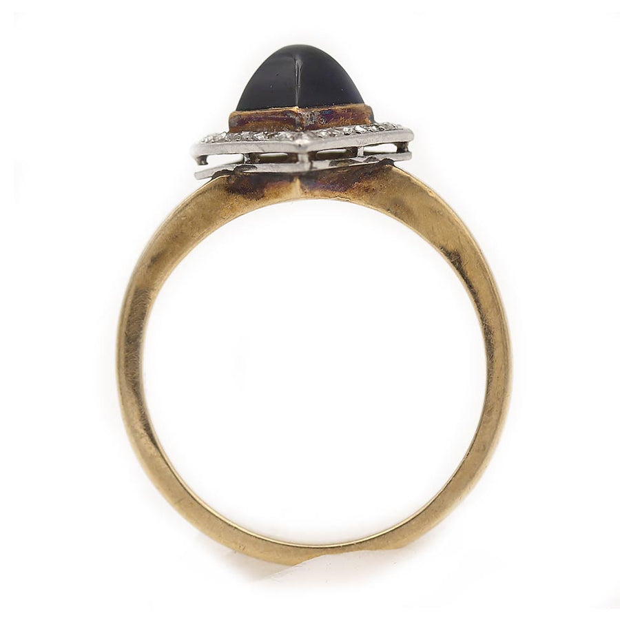 Antique 1.00 Ct GIA Cabochon Sapphire Engagement Ring with Rose-Cut Diamonds