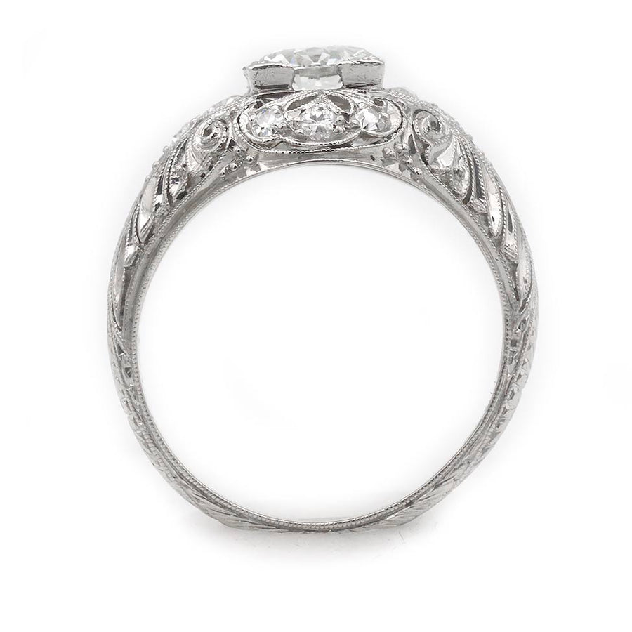Art Deco 1.05 Ct Old European Cut Diamond Platinum Engagement Ring GIA J/SI2