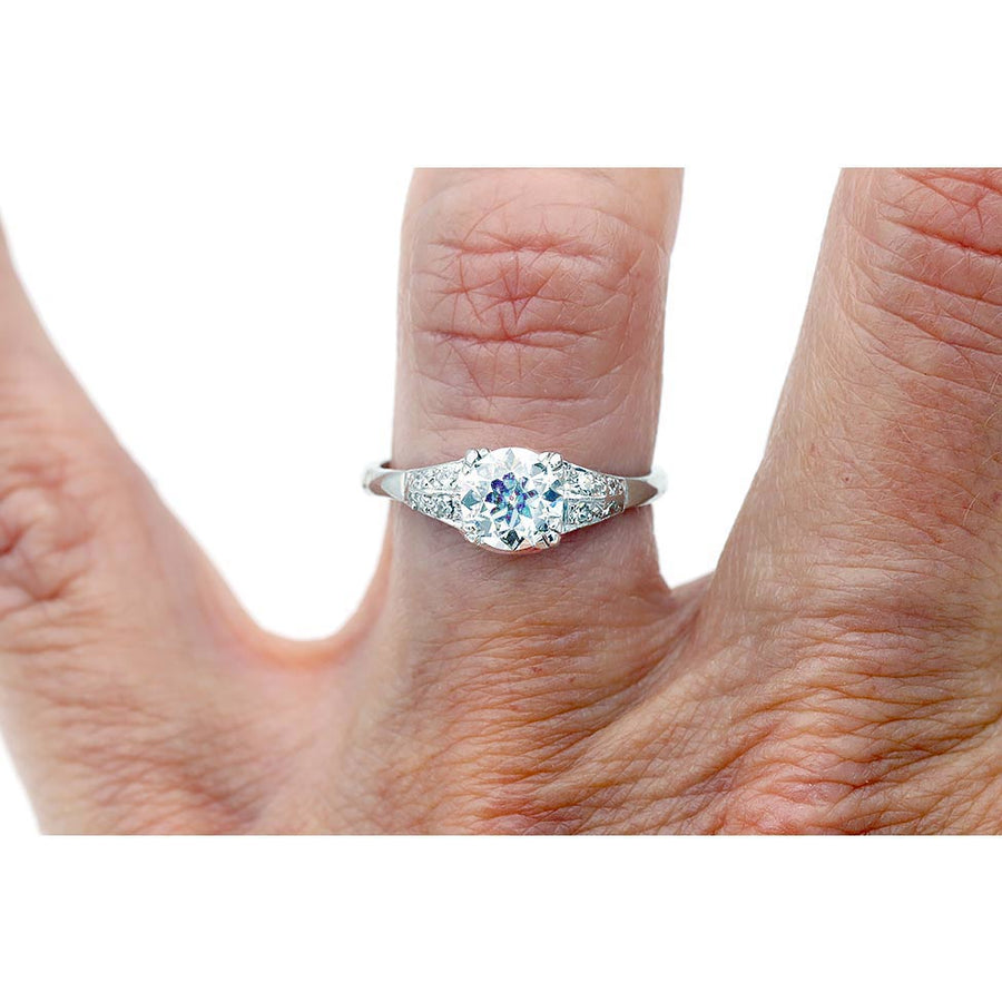 Art Deco .79 Ct Old European Cut Diamond Platinum Engagement Ring | GIA H/SI1