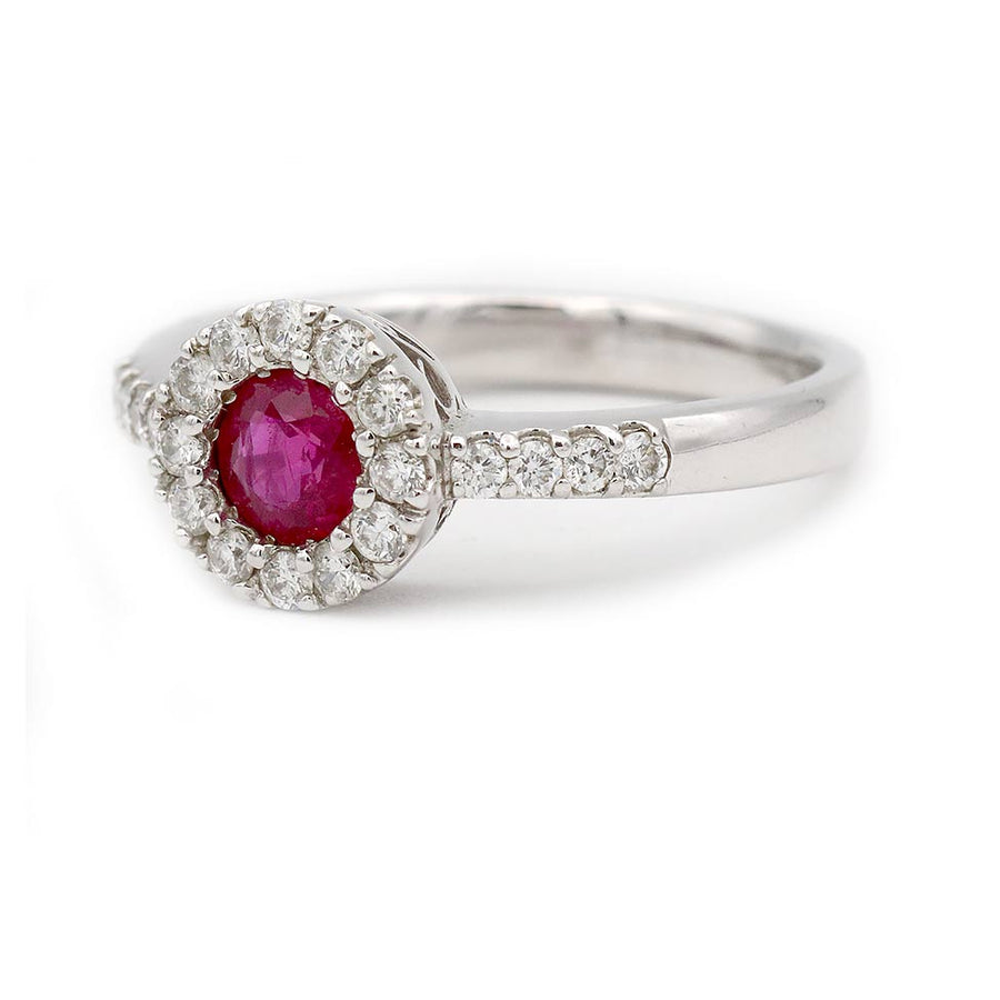Mid-Century .45 Ct Burma Ruby & Diamond Halo Engagement Ring | 14K White Gold | GIA