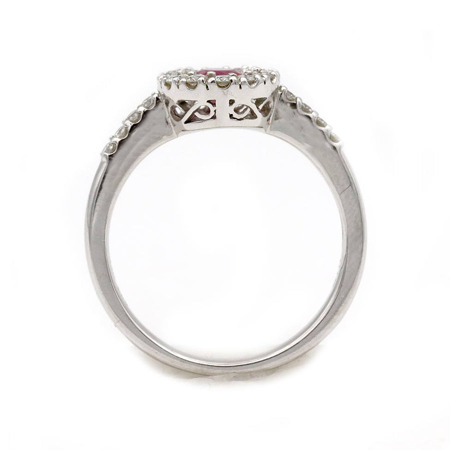 Mid-Century .45 Ct Burma Ruby & Diamond Halo Engagement Ring | 14K White Gold | GIA