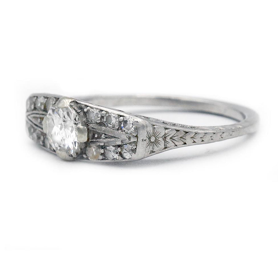 Art Deco .40 Ct Old Mine Cut Diamond Low Profile Antique Engagement Ring