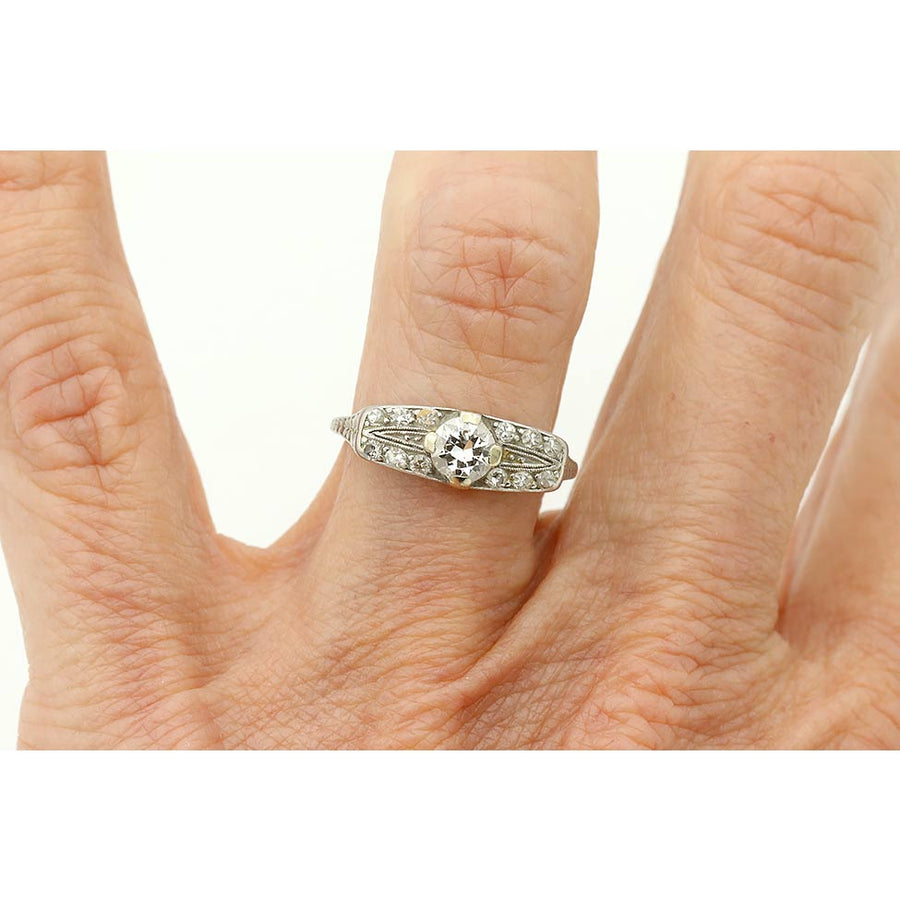 Art Deco .40 Ct Old Mine Cut Diamond Low Profile Antique Engagement Ring