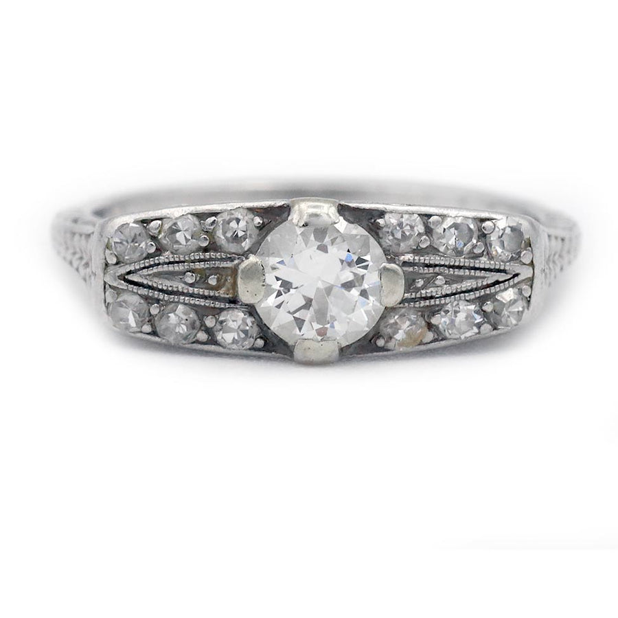 Art Deco .40 Ct Old Mine Cut Diamond Low Profile Antique Engagement Ring