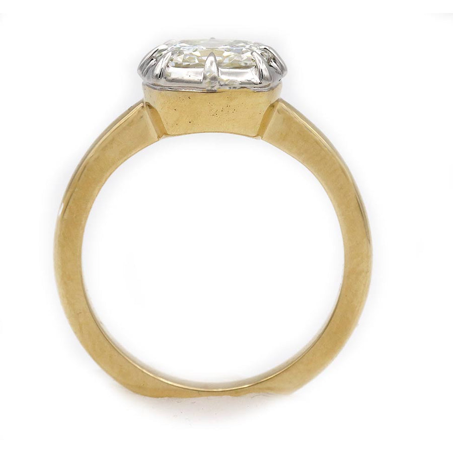Vintage Style Cushion Cut Diamond Engagement Ring Platinum 14 Karat Yellow Gold — 1.28 Carat, GIA G/I1