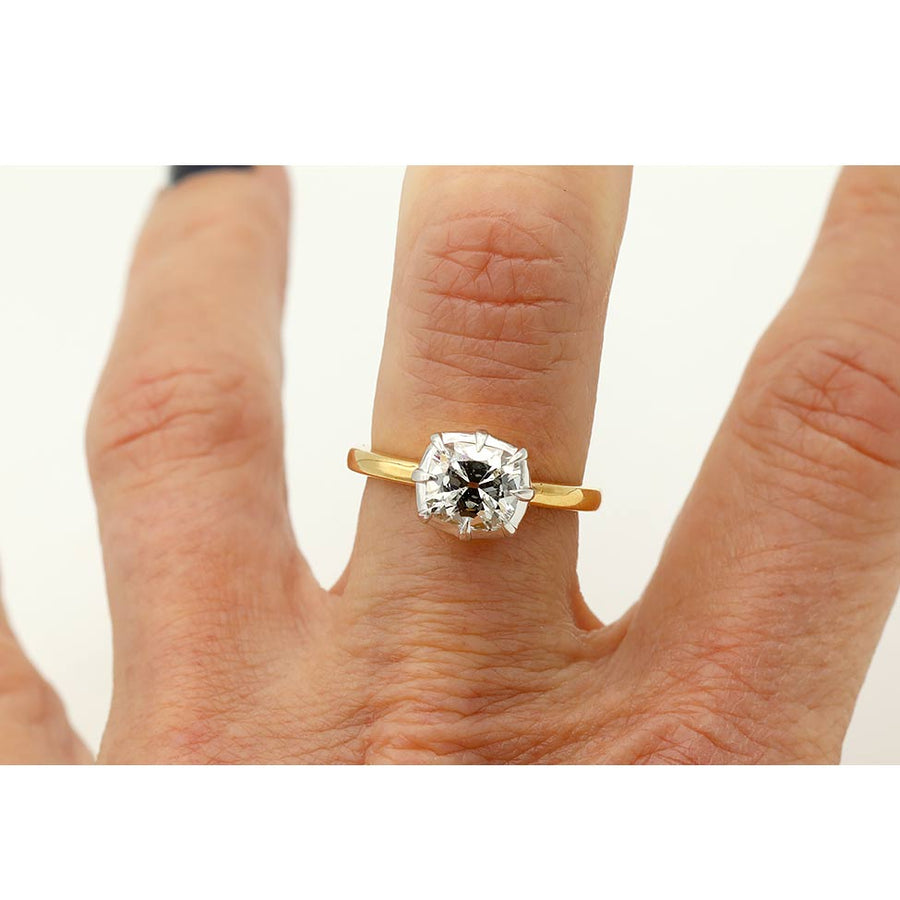Vintage Style Cushion Cut Diamond Engagement Ring Platinum 14 Karat Yellow Gold — 1.28 Carat, GIA G/I1