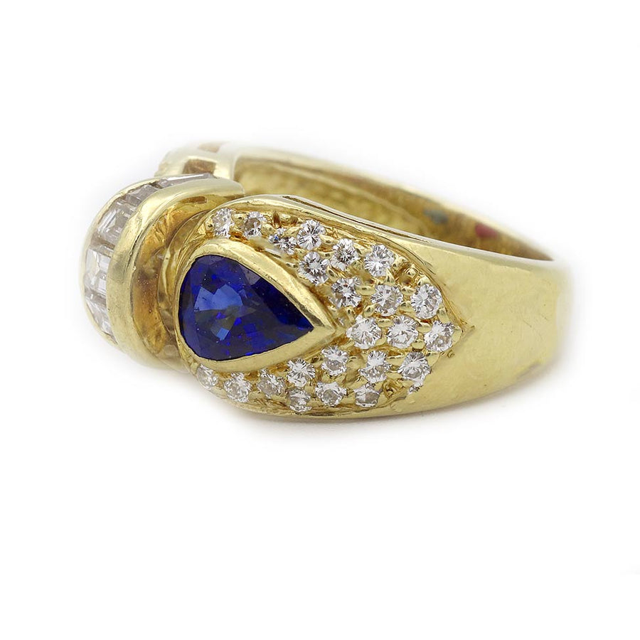 Estate Ruby Sapphire Diamond Ring 1980s 18K Gold Multi Stone Statement Ring