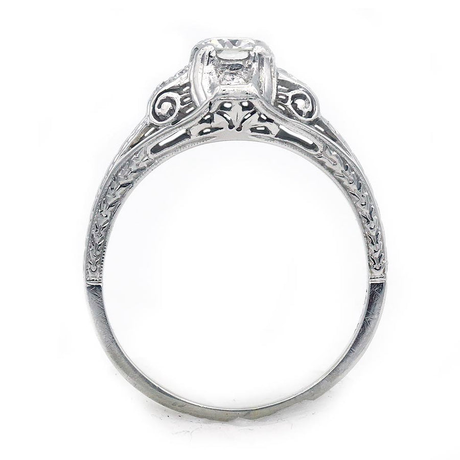 Art Deco .40 Ct Old European Cut Diamond Vintage Engagement Ring Signed