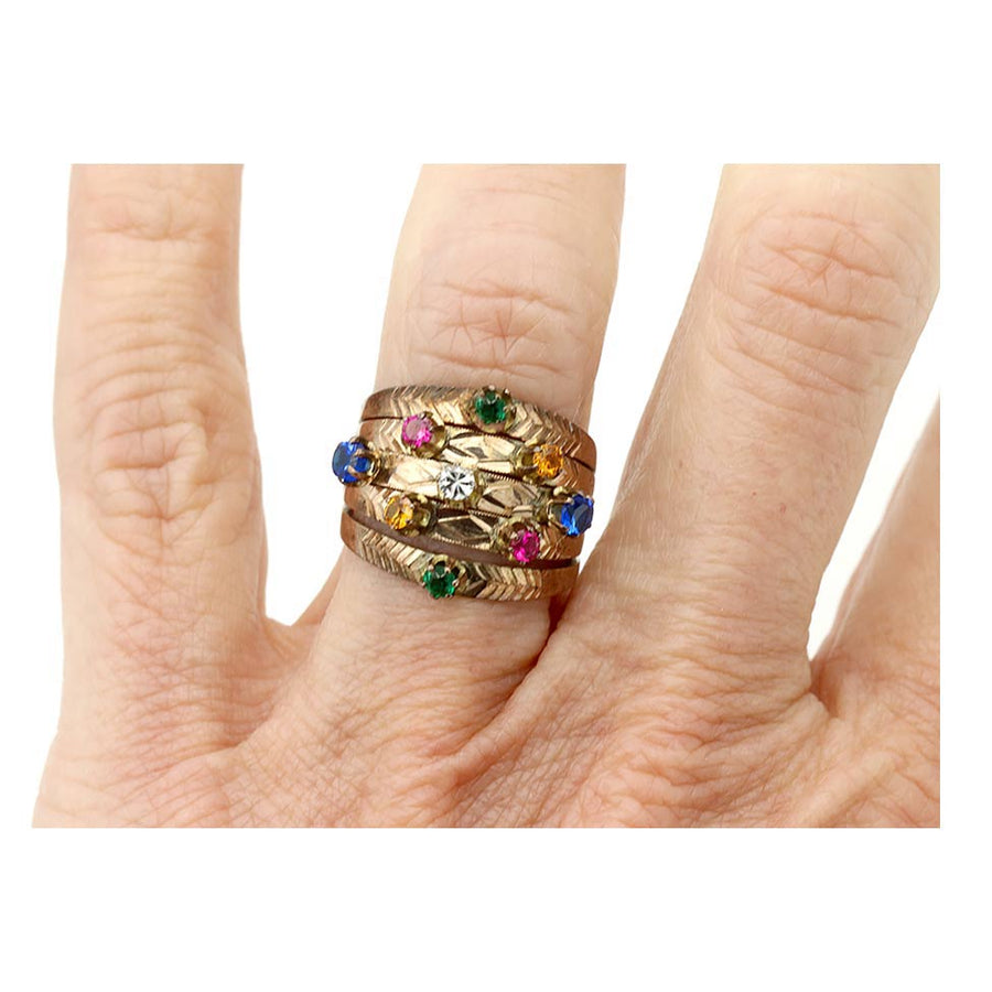 Vintage 1940s Multi-Gemstone Stacking Band in 10K Rose Gold