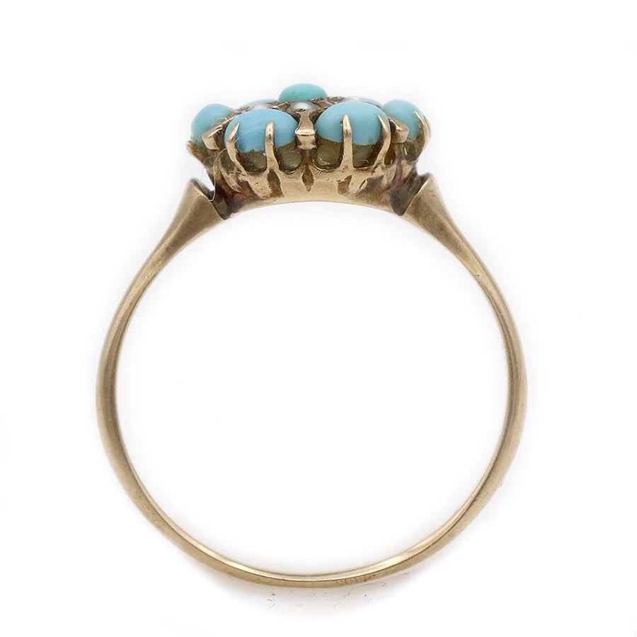 Victorian Turquoise & Seed Pearl Antique Wedding Band in 10K Rose Gold