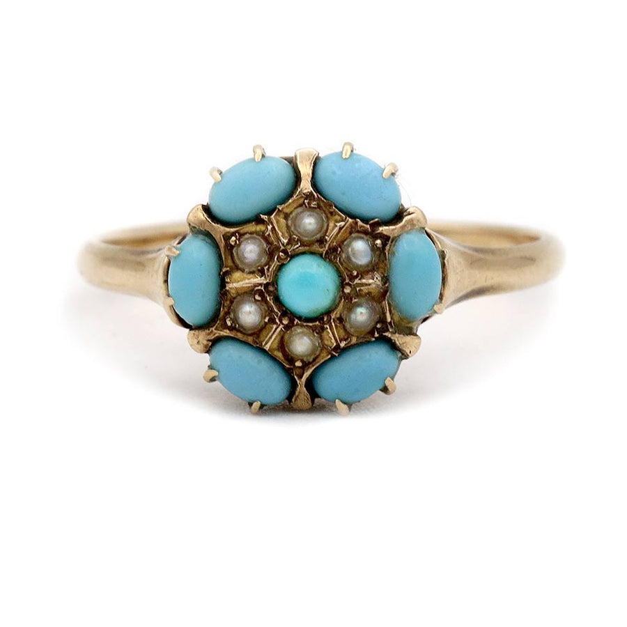 Antique Victorian turquoise ring with seed pearls