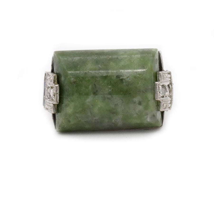 Art Deco Jade, Rose Cut Diamond Sapphire Antique Engagement Ring Circa 1930s