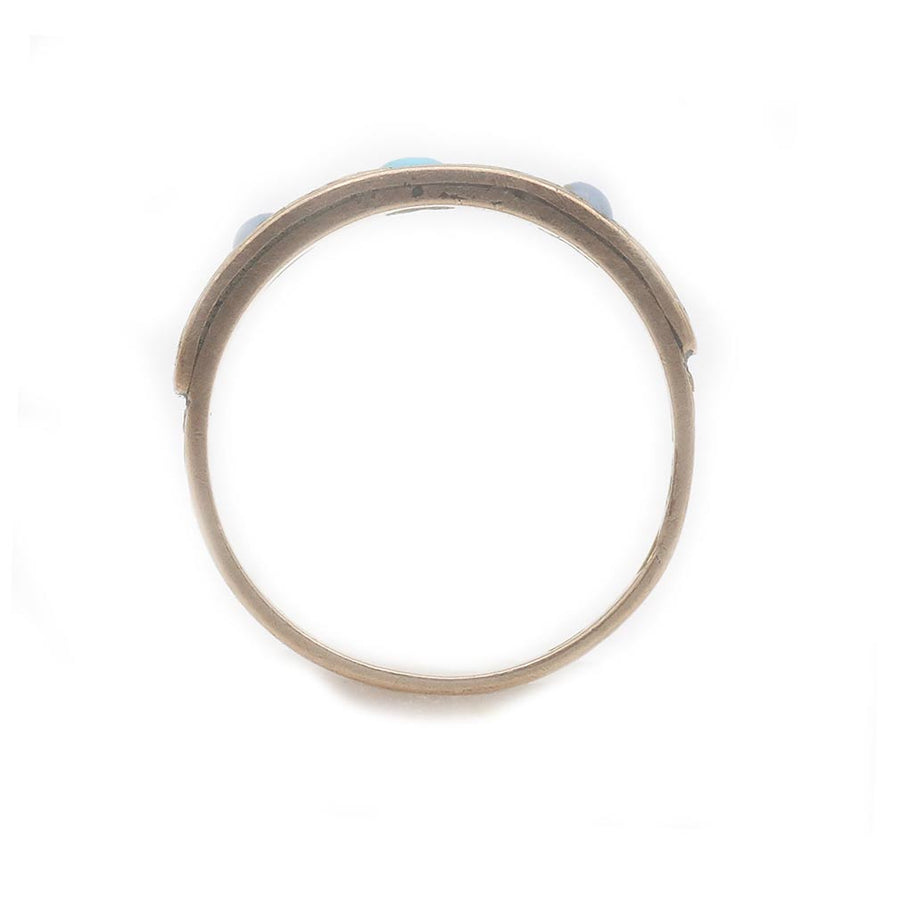 Victorian Turquoise & Moonstone Three-Stone Wedding Ring in 10K Rose Gold