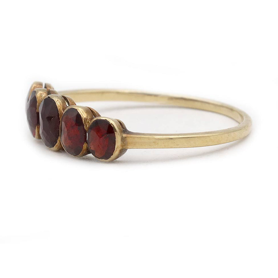 Victorian Five Stone Cushion Cut Garnet Antique Wedding Ring