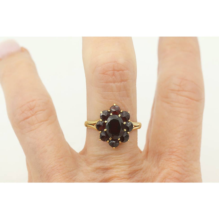 Victorian Garnet Cluster Antique Ring 2.30 CTW in 10K Rose Gold