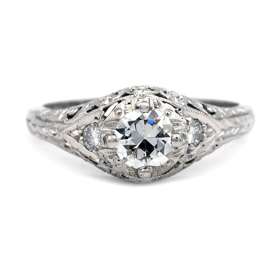 Estate Art Deco Style .55 Ct Old European Cut Diamond Engagement Ring GIA F/VVS2
