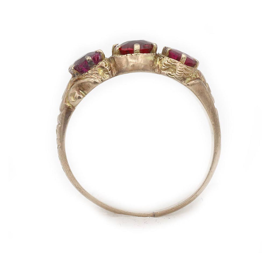 Victorian 1.50 CTW Three Stone Garnet Antique Wedding Ring