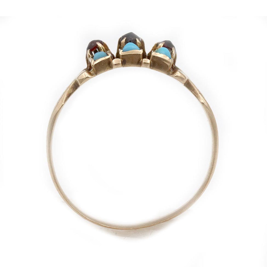 Victorian Turquoise & Garnet Two-Row Wedding Ring in 10K Rose Gold