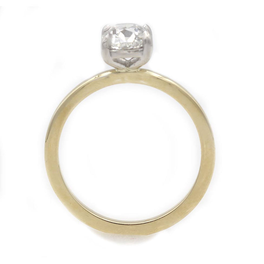 Vintage Style 1.01 Ct Antique Cushion Cut Diamond Solitaire Ring in Platinum & 18K Gold | GIA H/SI1