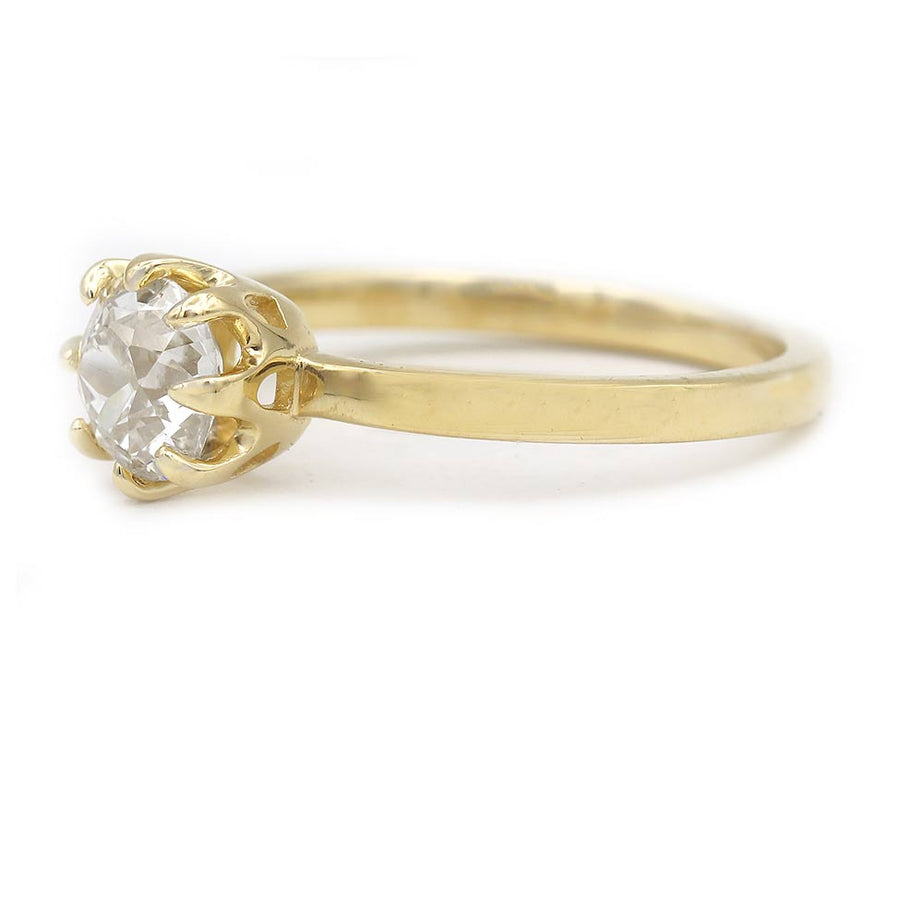 Vintage Style .85 Ct GIA Old Mine Cut Diamond Solitaire Engagement Ring in 18 Kt Yellow Gold K/VS2