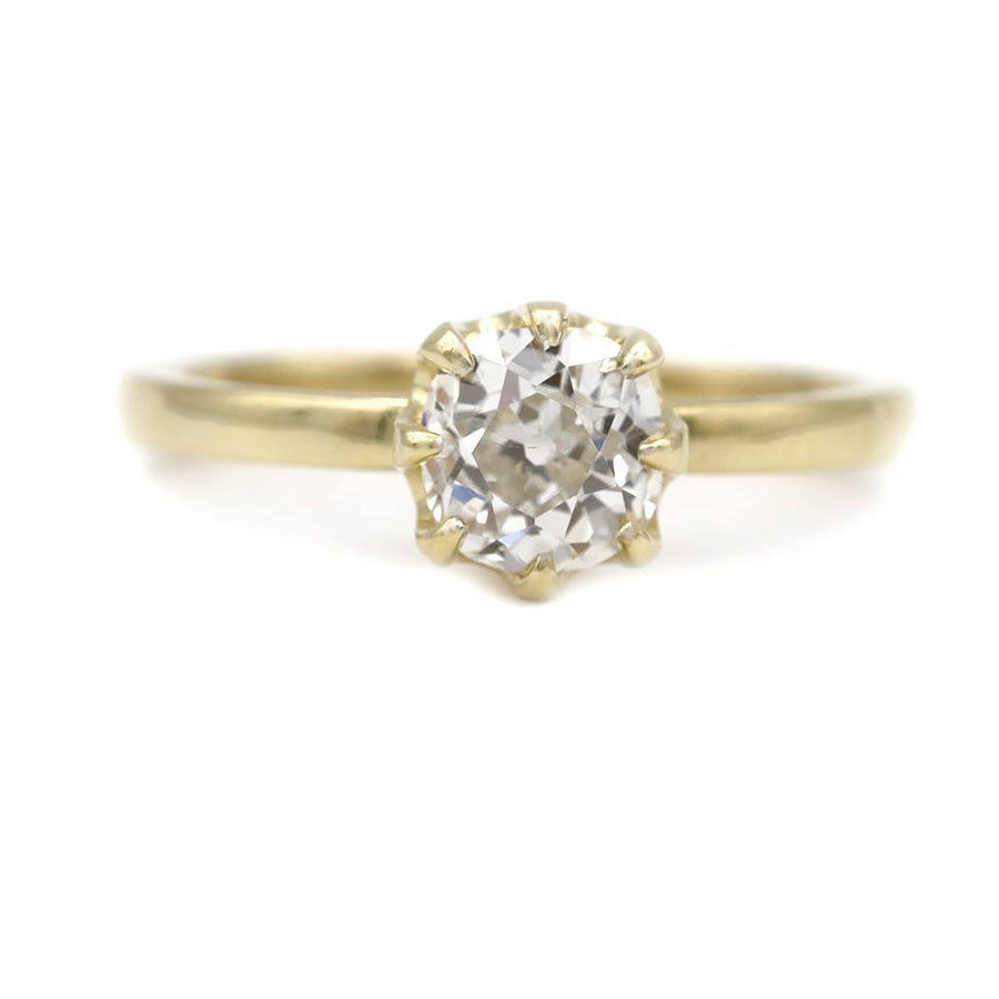 Vintage Style .85 Ct GIA Old Mine Cut Diamond Solitaire Engagement Ring in 18 Kt Yellow Gold K/VS2